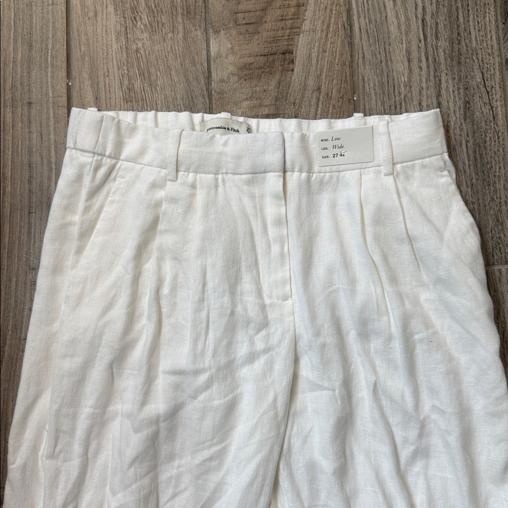 Abercrombie & Fitch Low Rise White Tailored Linen-Blend Wide Leg Pant Size 4 NWT - Picture 5 of 10